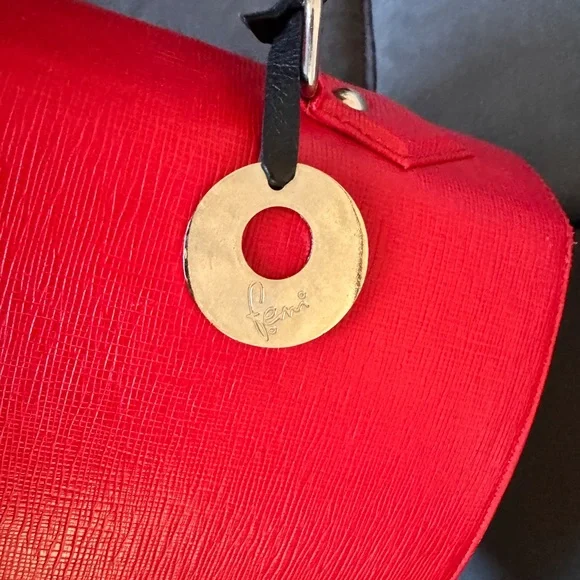 Femi Handbag | Stylish Red Leather & Black & White Striped Fabric - Picture 5 of 10